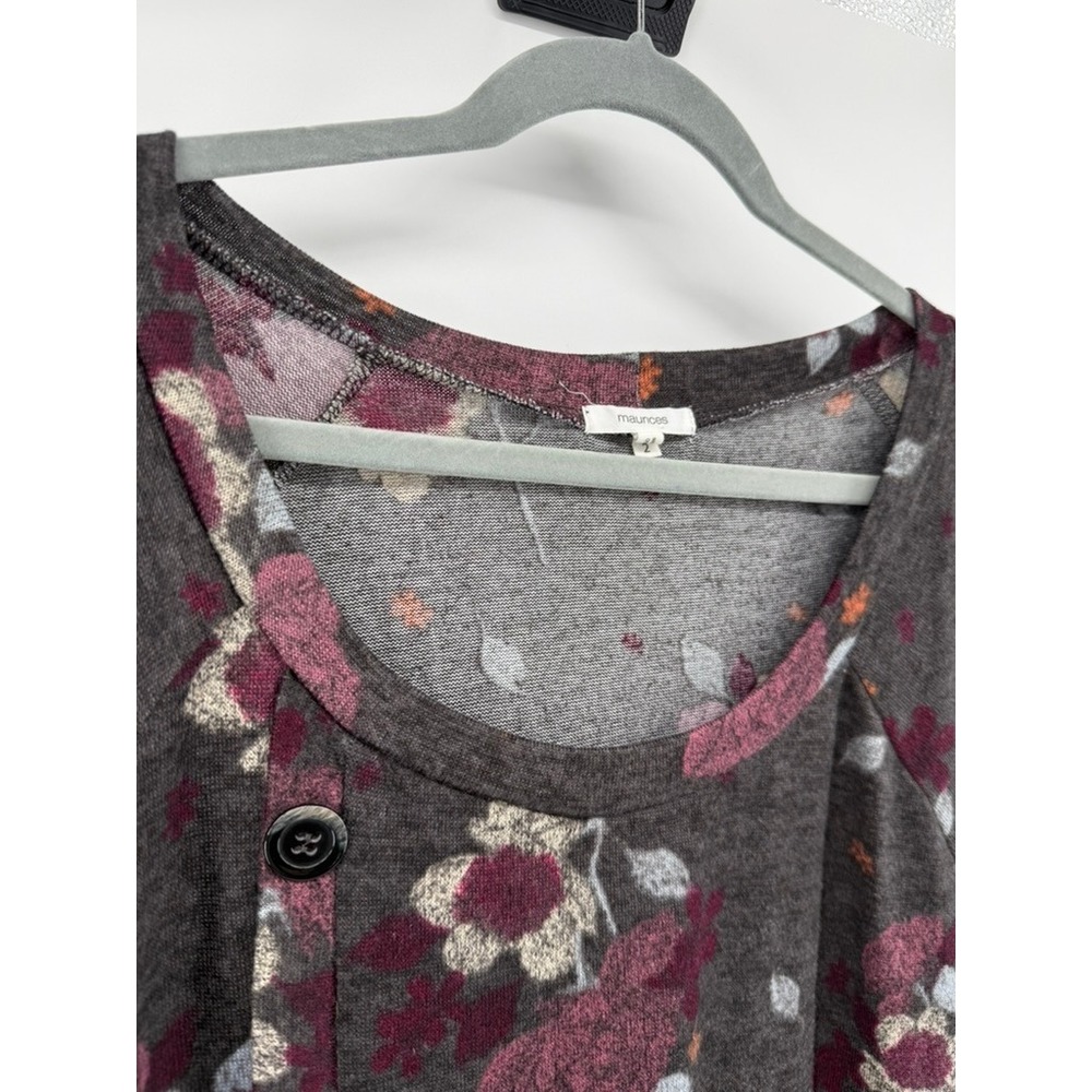 Maurices Floral Knit Top Womens 2X Plus Gray Burgundy Feminine Boho Long Sleeve - Picture 3 of 9